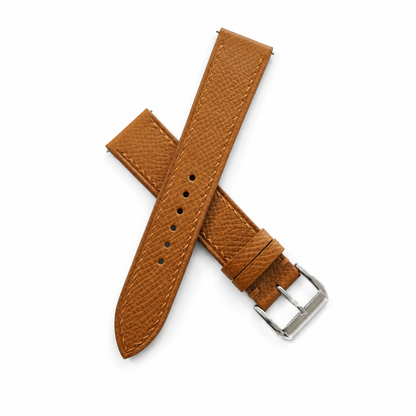 Flat Gold Caramel Epsom Leather Watch Strap - Photo 3