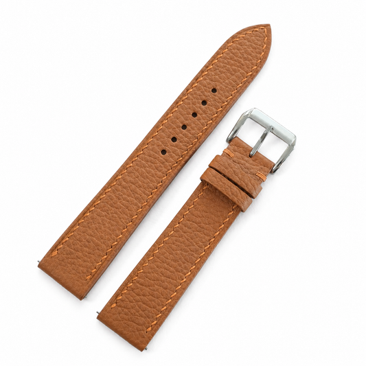 Flat Gold Caramel Togo Leather Watch Strap - Photo 1