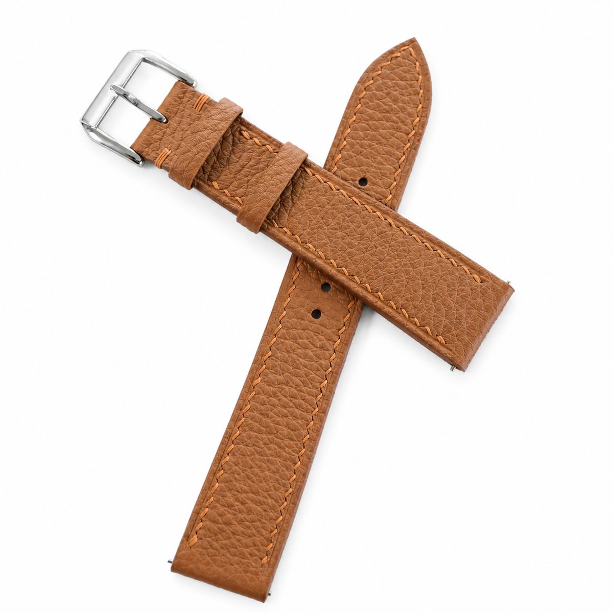 Flat Gold Caramel Togo Leather Watch Strap - Photo 4