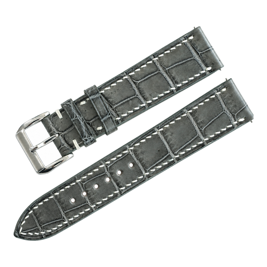 Handmade Flat Gray Alligator Leather Watch Strap - hero
