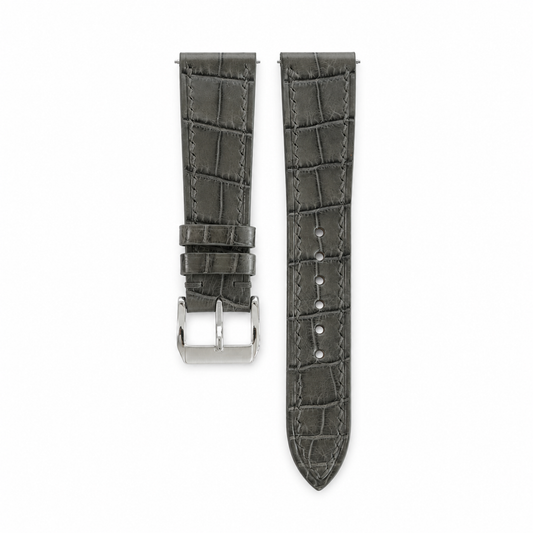 Flat Gray Alligator Leather Watch Strap