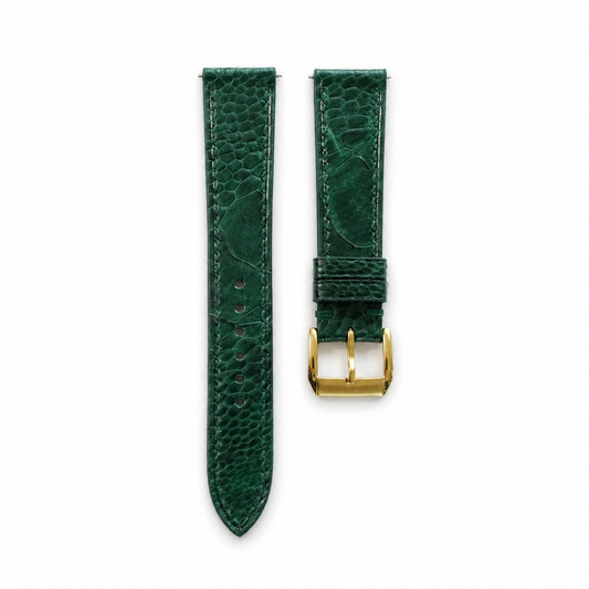 Flat Green Ostrich Leg Leather Watch Strap - Photo 1