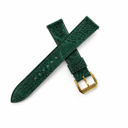 Flat Green Ostrich Leg Leather Watch Strap - Photo 7