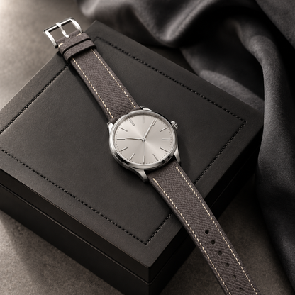 Flat Grey Epsom Leather Watch Strap