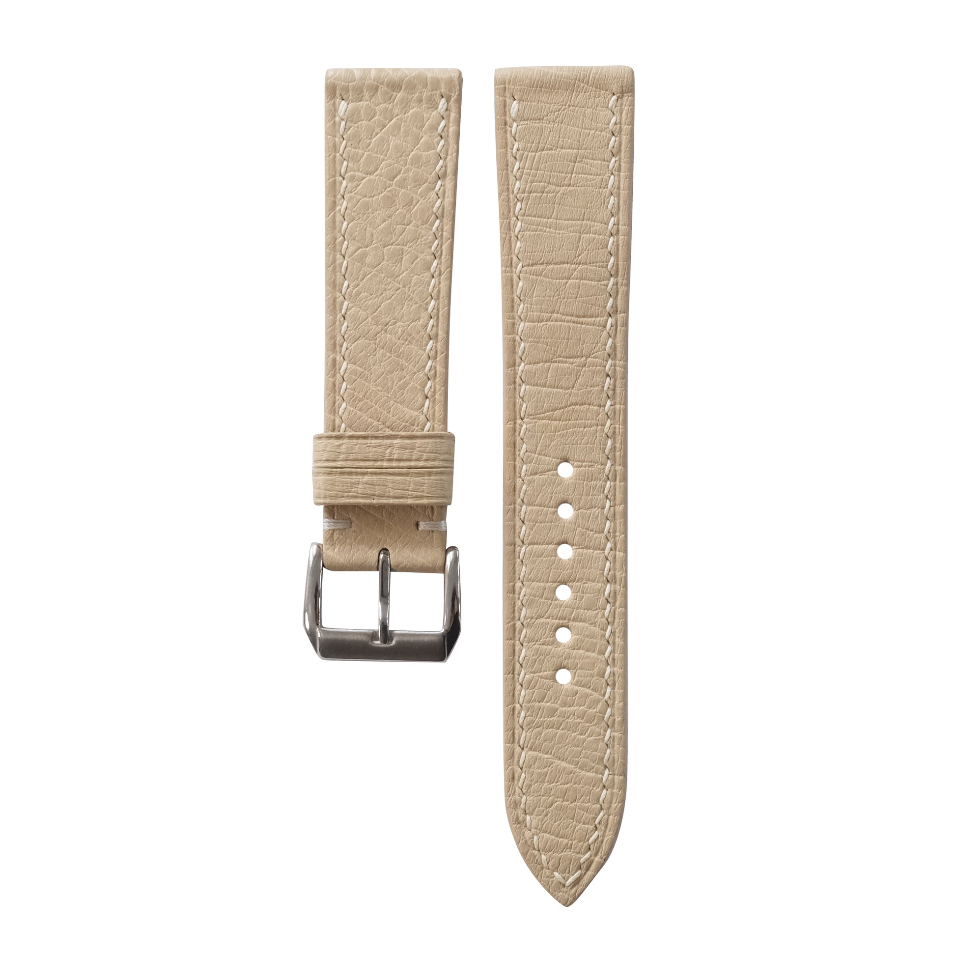 Flat Ivory Beige Smooth Ostrich Leather Watch Strap