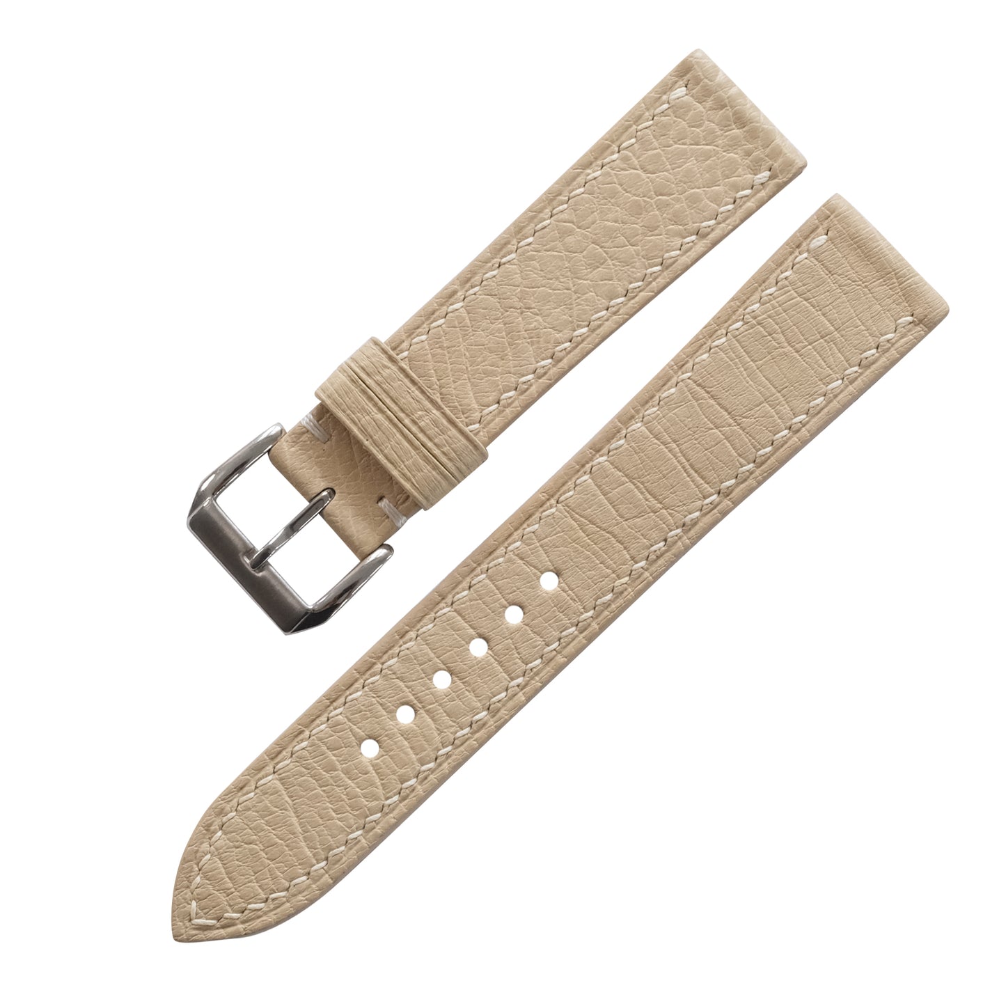 Flat Ivory Beige Smooth Ostrich Leather Watch Strap