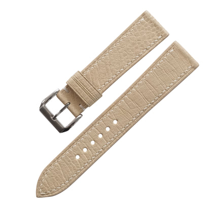 Flat Ivory Beige Smooth Ostrich Leather Watch Strap