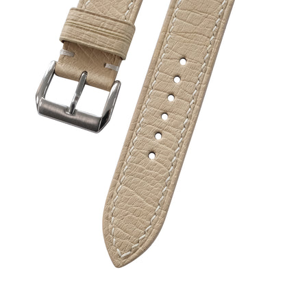 Flat Ivory Beige Smooth Ostrich Leather Watch Strap