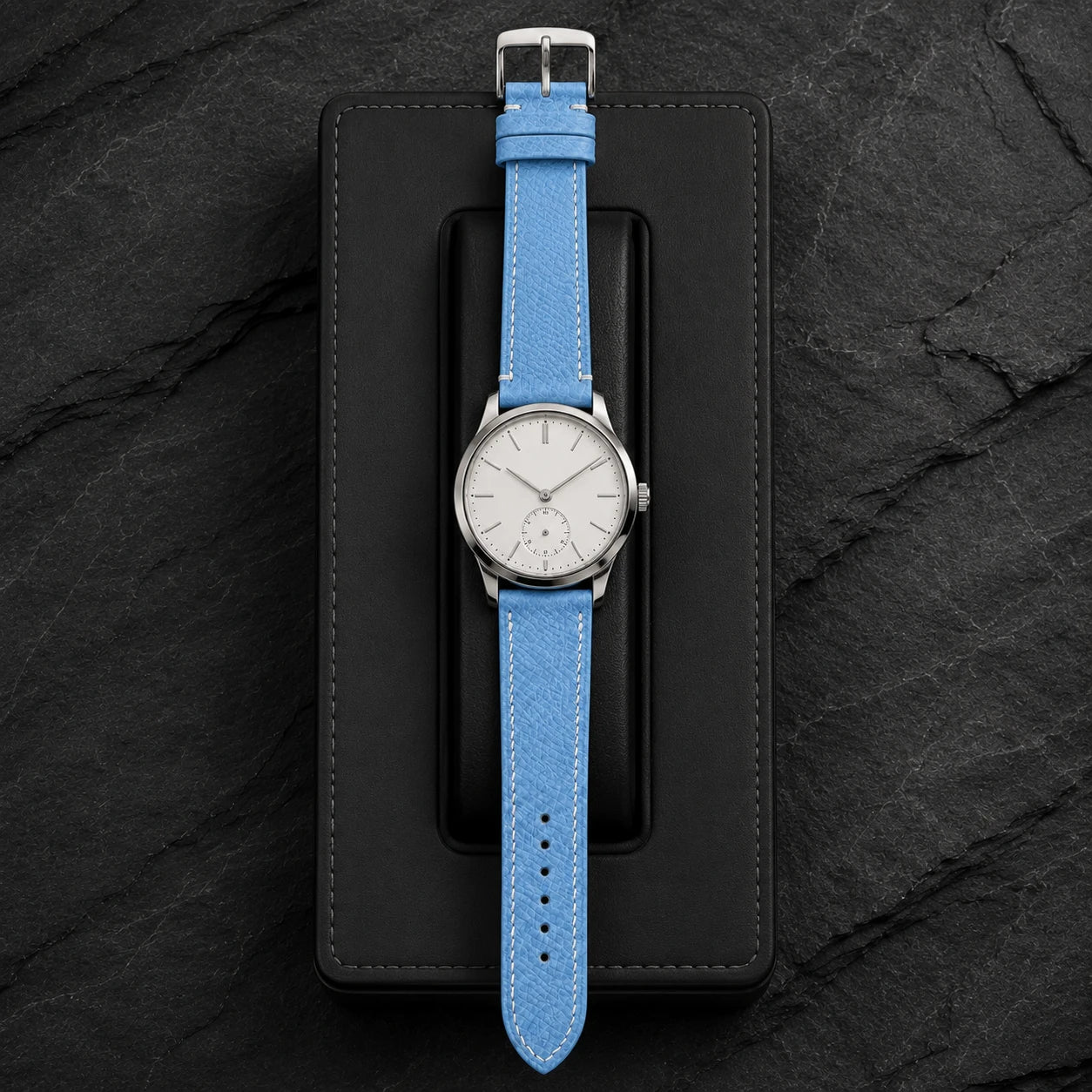 Flat Light Blue Epsom Leather Watch Strap