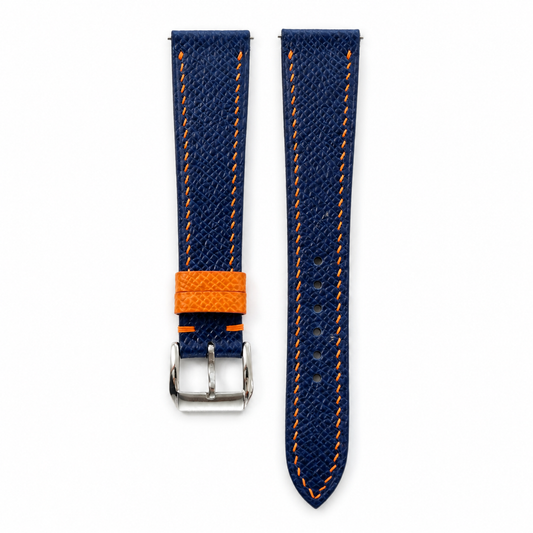 Flat Navy with Orange Epsom Leather Watch Strap - Photo 1