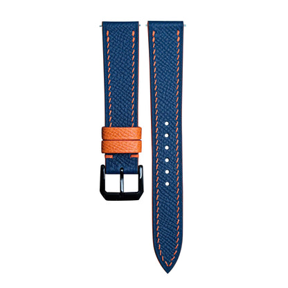 Flat Navy with Orange Epsom leather watch strap