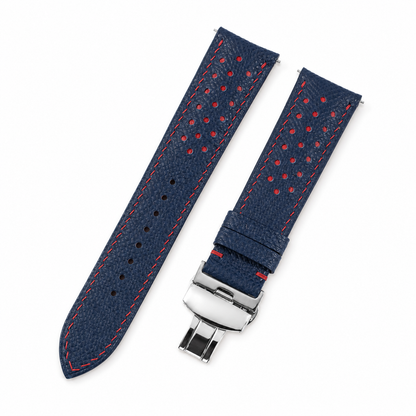 Flat Navy Red Racing Holes Rally Epsom Leather Watch Strap - Photo 1