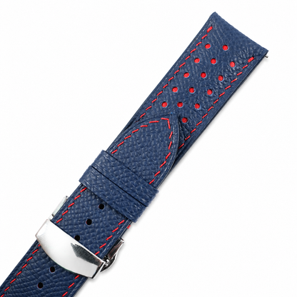 Flat Navy Red Racing Holes Rally Epsom Leather Watch Strap - Photo 2