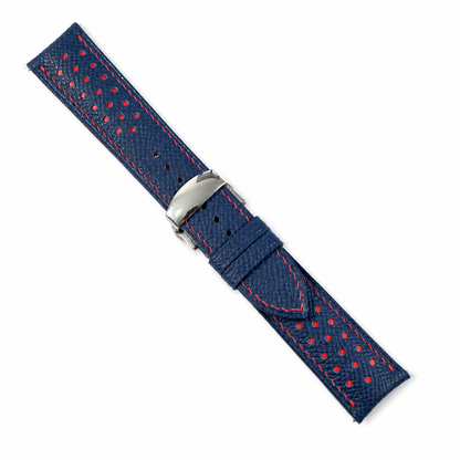 Flat Navy Red Racing Holes Rally Epsom Leather Watch Strap - Photo 3