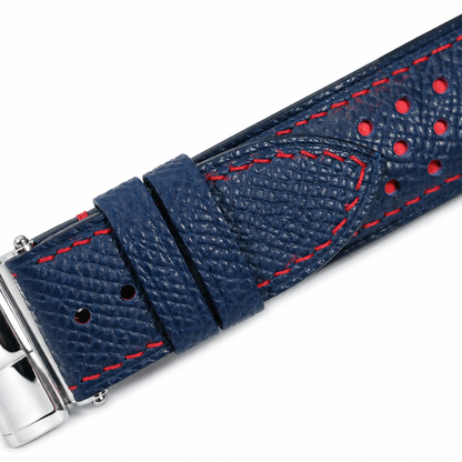 Flat Navy Red Racing Holes Rally Epsom Leather Watch Strap - Photo 4