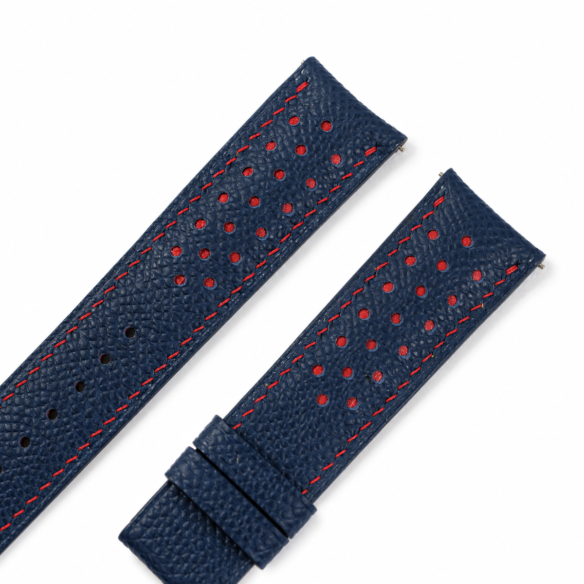 Flat Navy Red Racing Holes Rally Epsom Leather Watch Strap - Photo 5