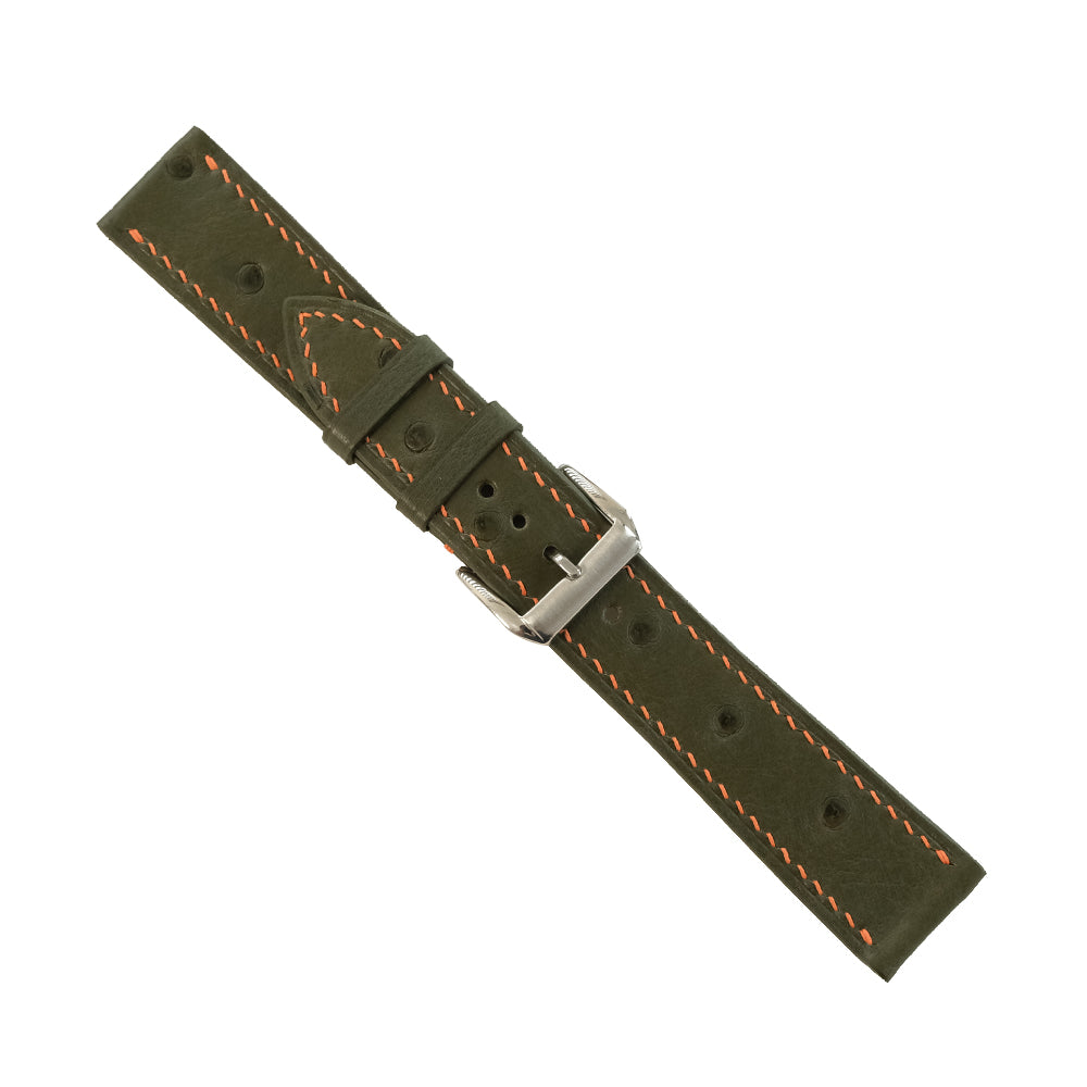 Olive Green Ostrich quill leather watch strap handmade