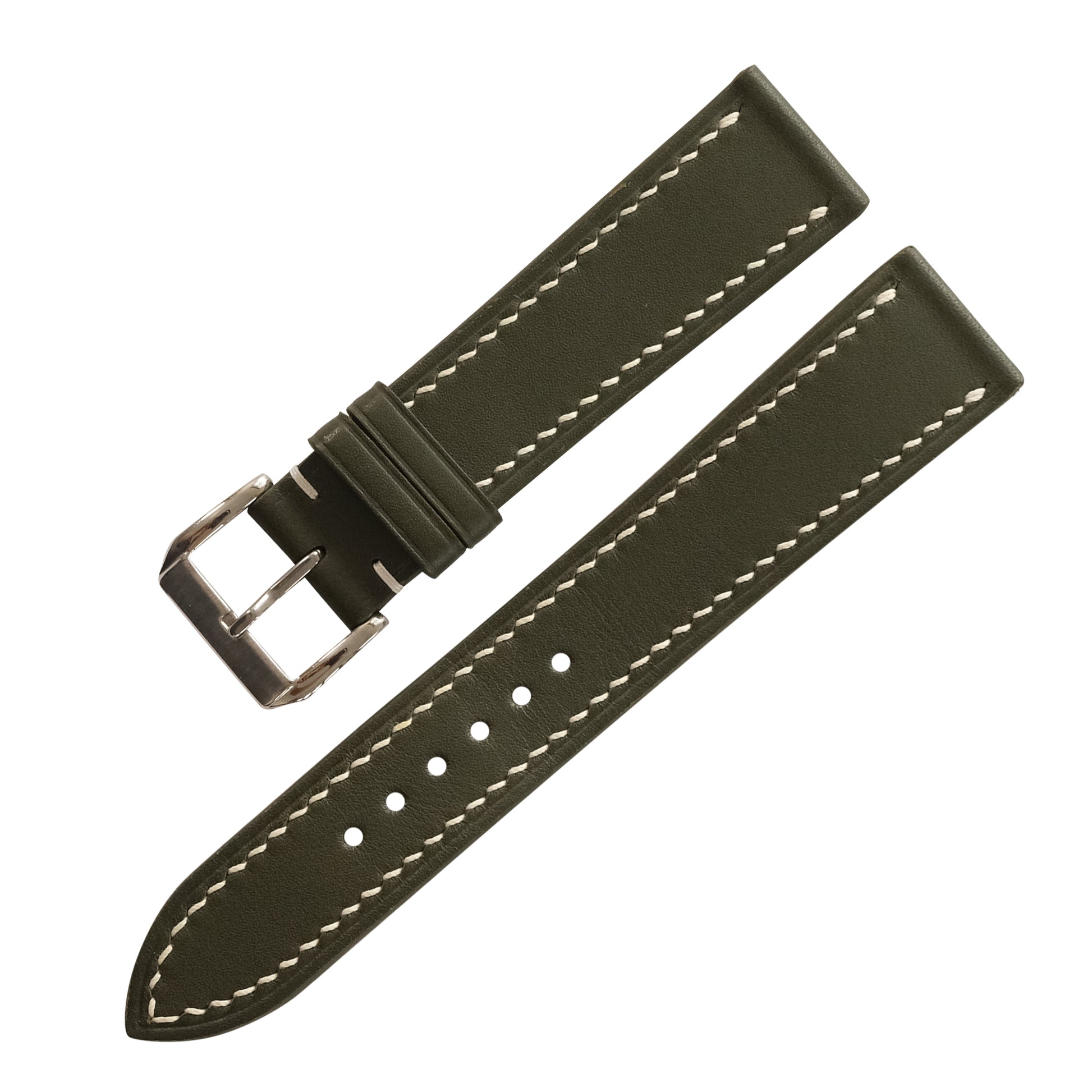 Flat Olive Green Swift Leather Watch Strap