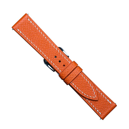 Orange Epsom calf leather watch strap handmade