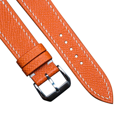 Orange Epsom leather watch strap detail