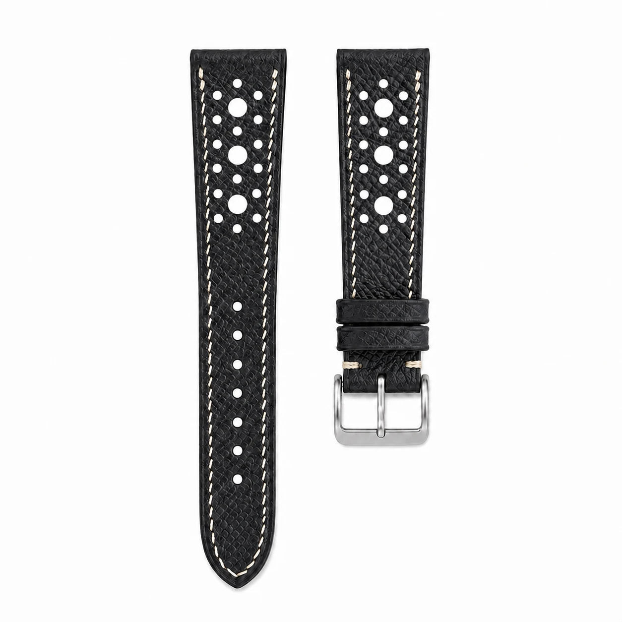 Flat Rally Large Holes Black Epsom Leather Watch Strap