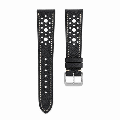 Flat Rally Large Holes Black Epsom Leather Watch Strap