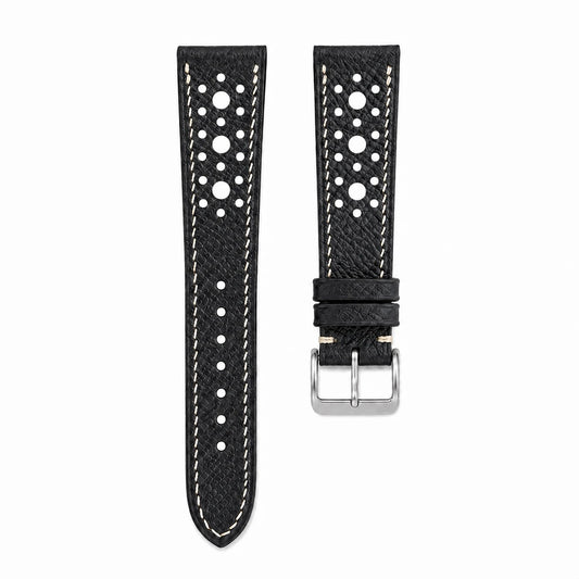 Flat Rally Large Holes Black Epsom Leather Watch Strap