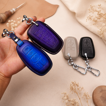 Ford Mustang GT leather key fob cover - blue, grey and black