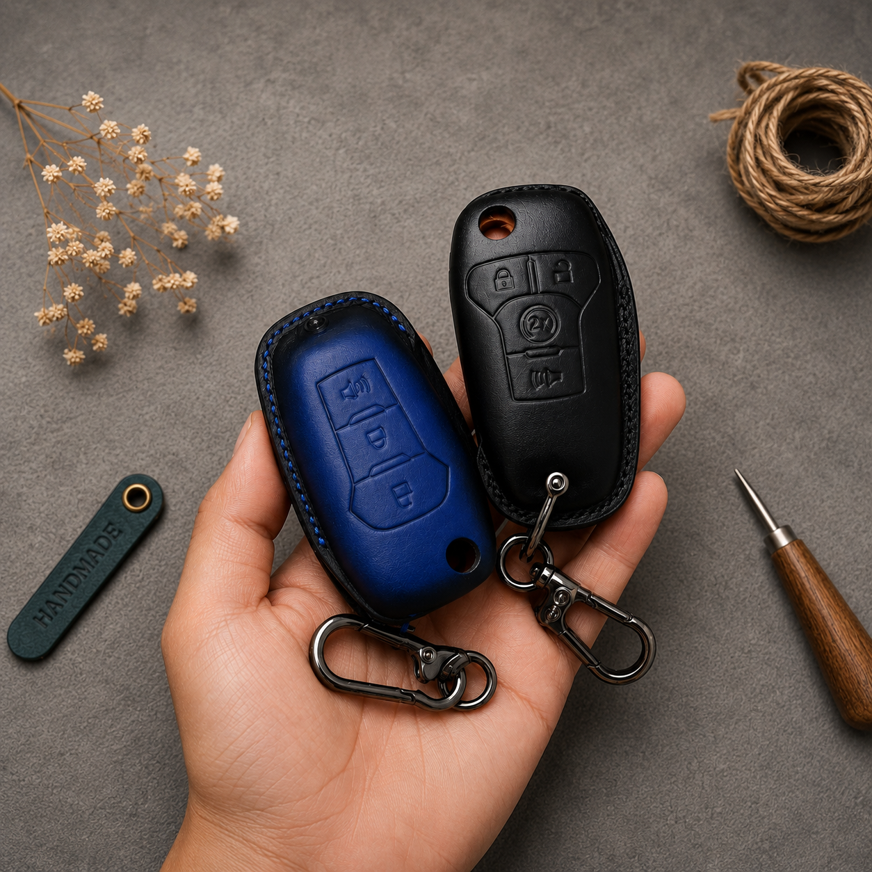 Custom Leather Key Fob Cover for Ford Trucks - View 2