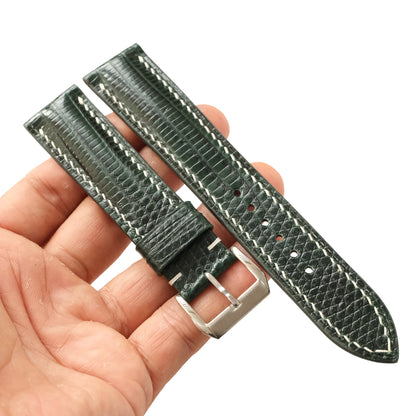 Padded Forest Green Lizard Leather Watch Strap