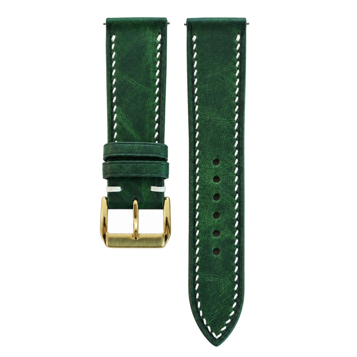Forest Green Waxed Leather Watch Strap - hero