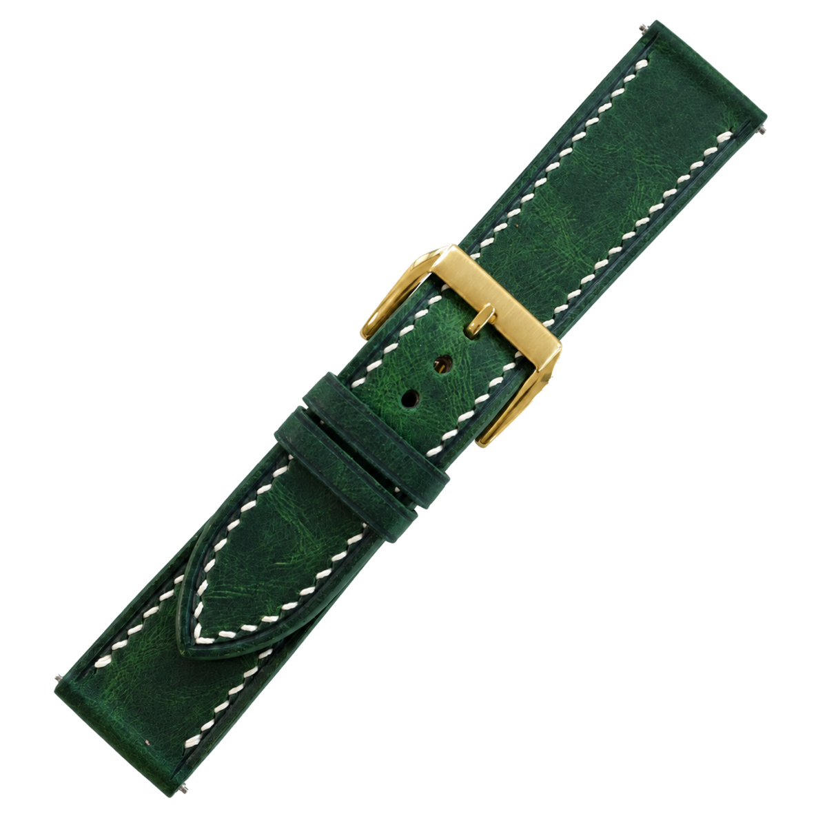 Forest Green Waxed Leather Watch Strap - waxed grain detail