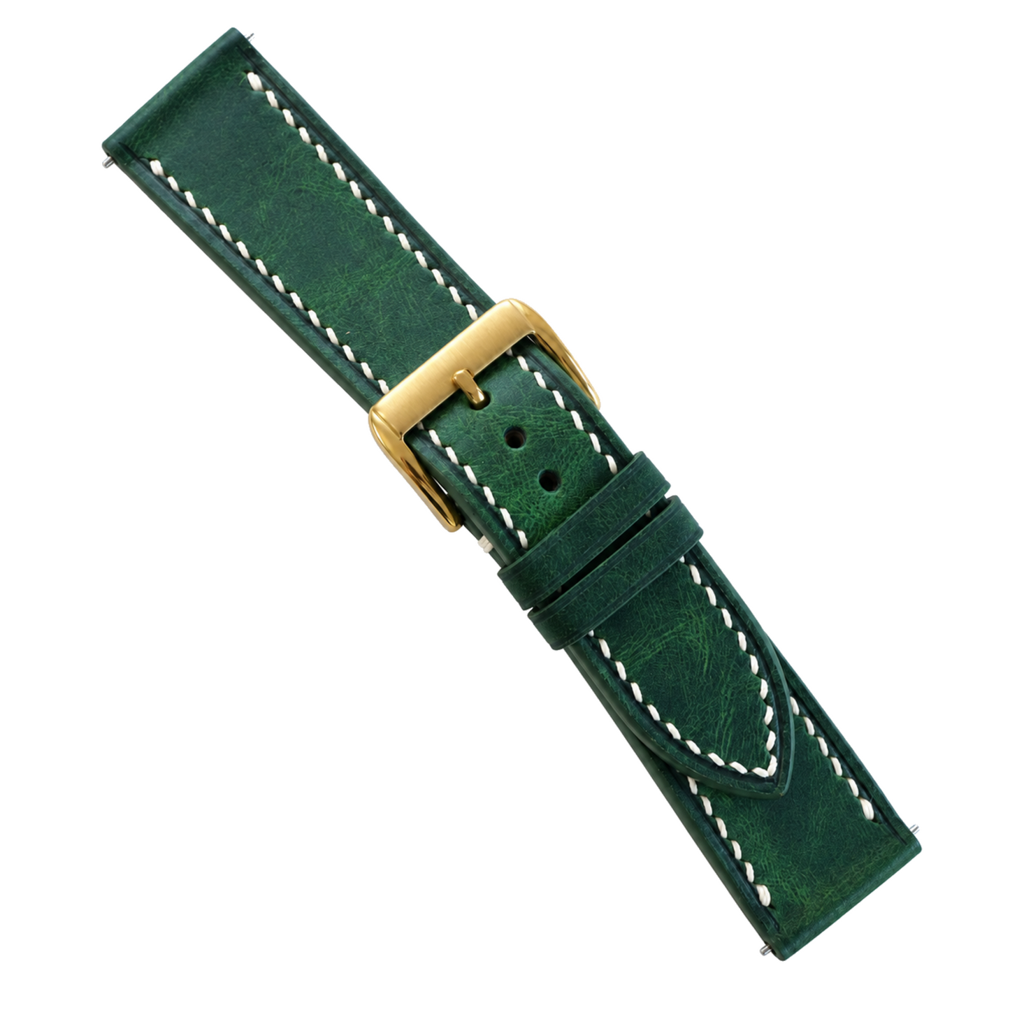 Forest Green Waxed Leather Watch Strap - side view