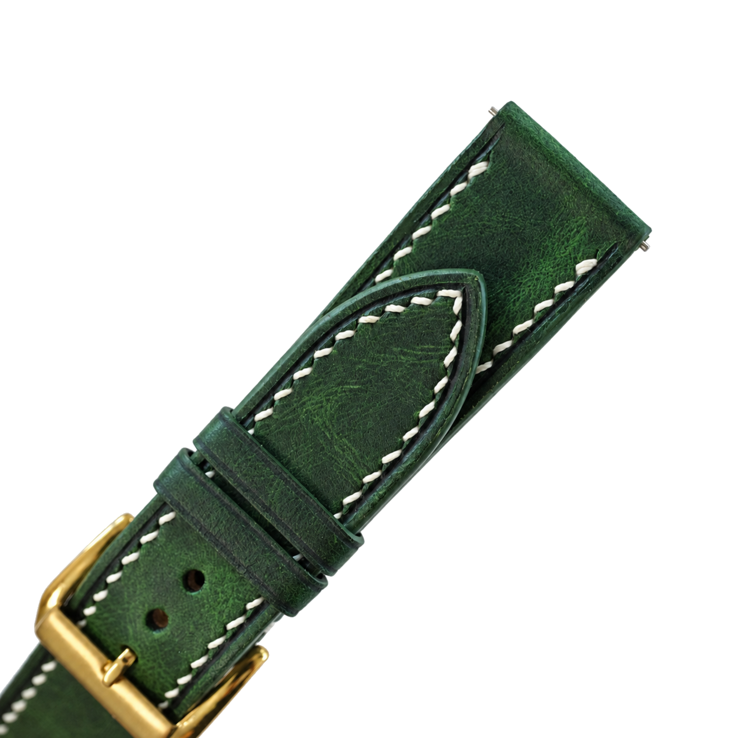 Forest Green Waxed Leather Watch Strap - white contrast stitching