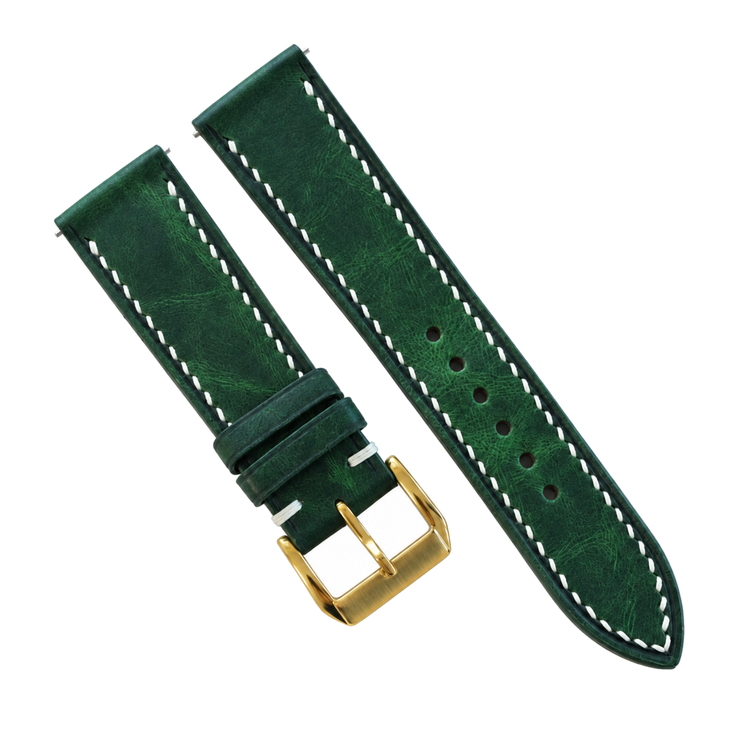 Forest Green Waxed Leather Watch Strap - side profile