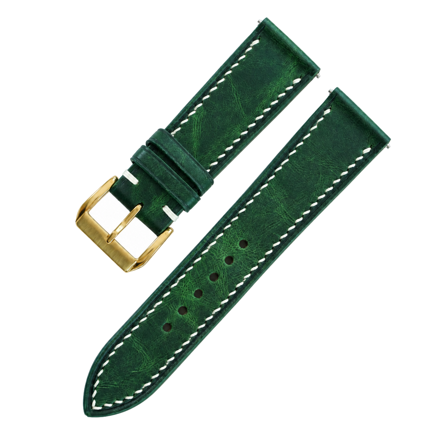 Forest Green Waxed Leather Watch Strap - buckle and edge