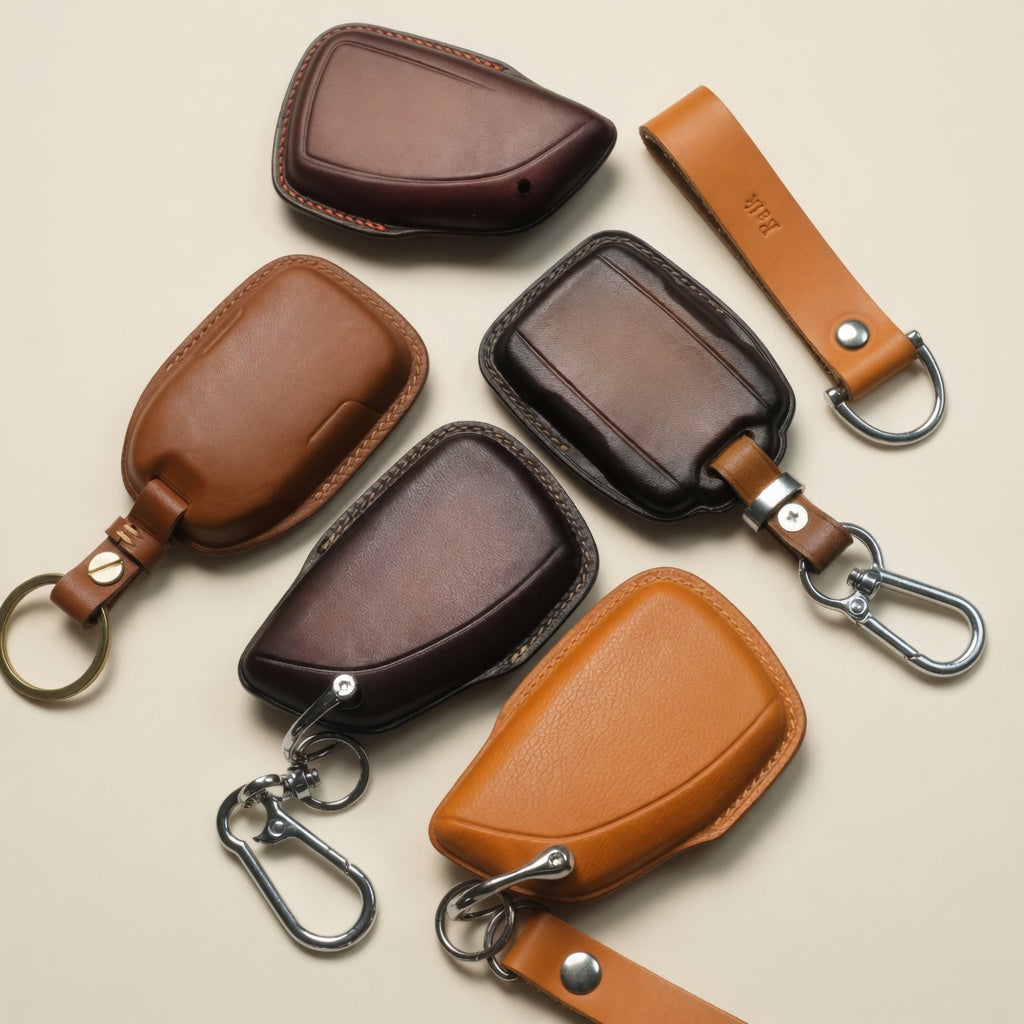 GMC Sierra Denali leather key case color options - brown, tan, cognac, burgundy
