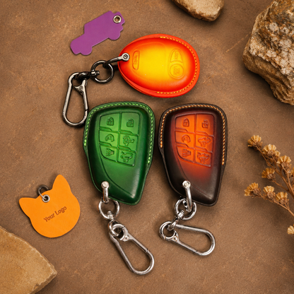 GMC Hummer EV leather key fob covers - green, orange and brown