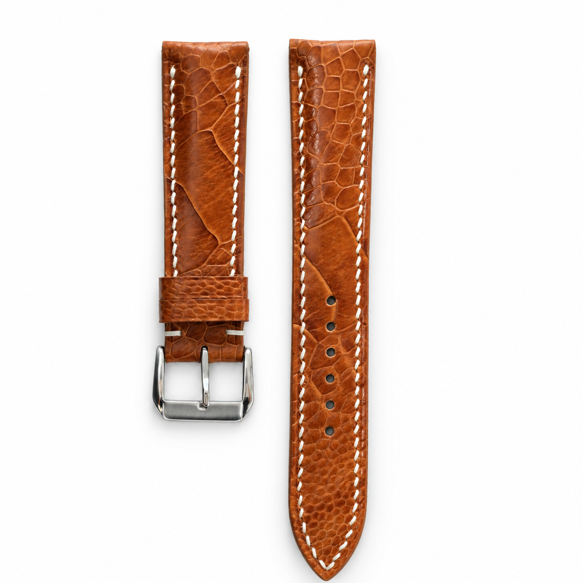 Golden Cognac Large Scale Ostrich Leg Leather Watch Strap with steel buckle