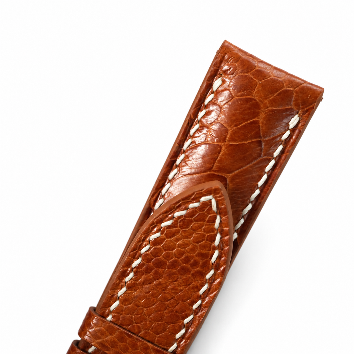 Golden Cognac Large Scale Ostrich Leg strap keeper and large-scale grain macro