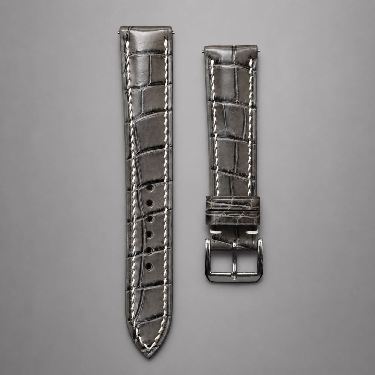 Gray Alligator Leather Watch Strap