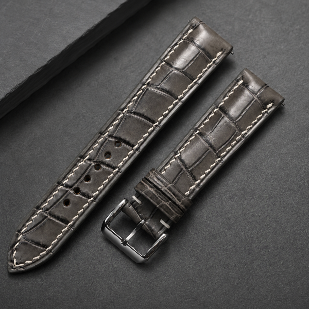 Gray Alligator Leather Watch Strap