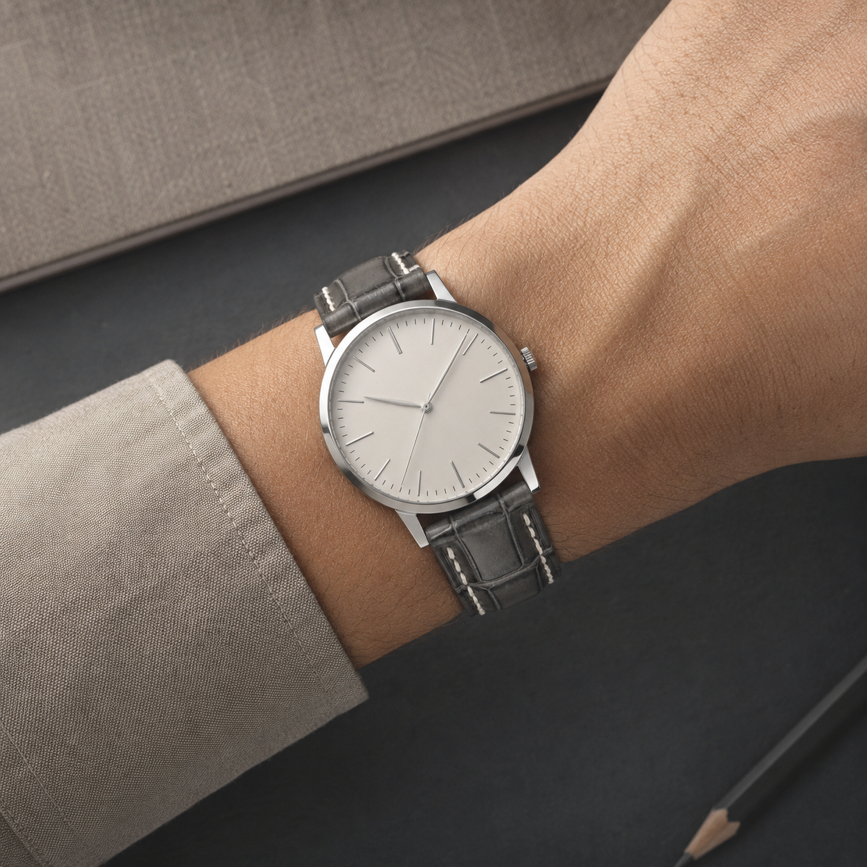Gray Alligator Leather Watch Strap