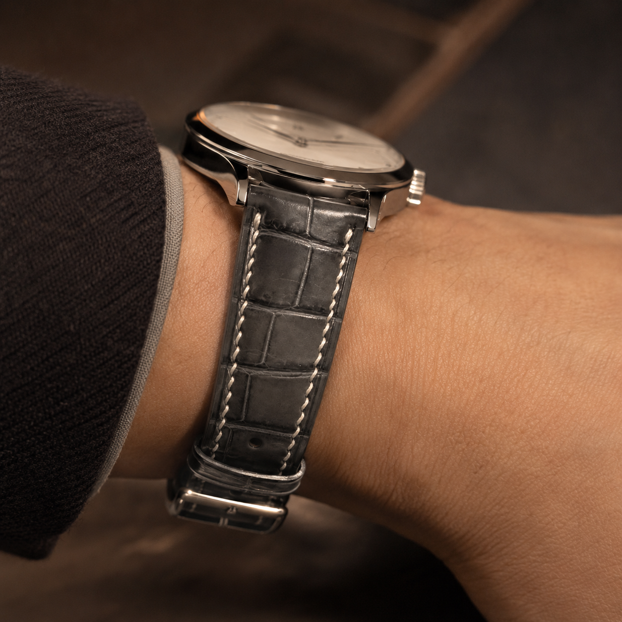 Gray Alligator Leather Watch Strap