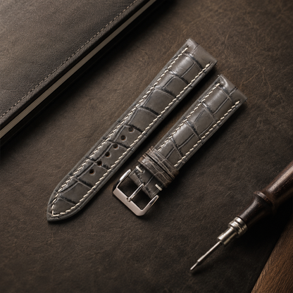 Gray Alligator Leather Watch Strap