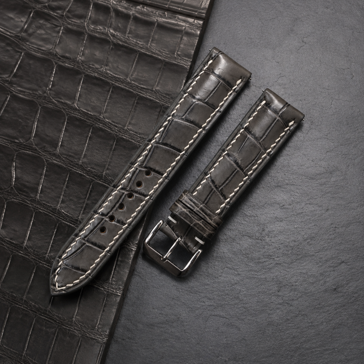 Gray Alligator Leather Watch Strap