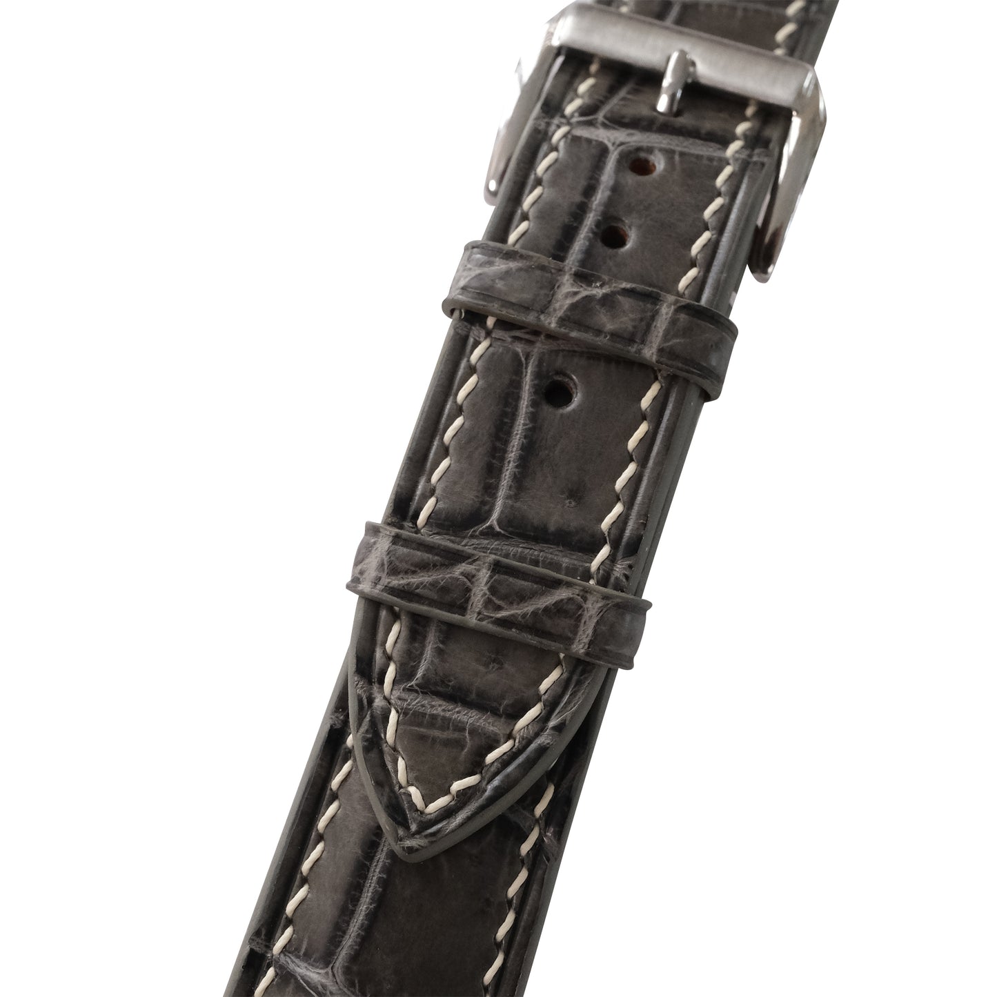 Padded Grey Alligator Leather Watch Strap