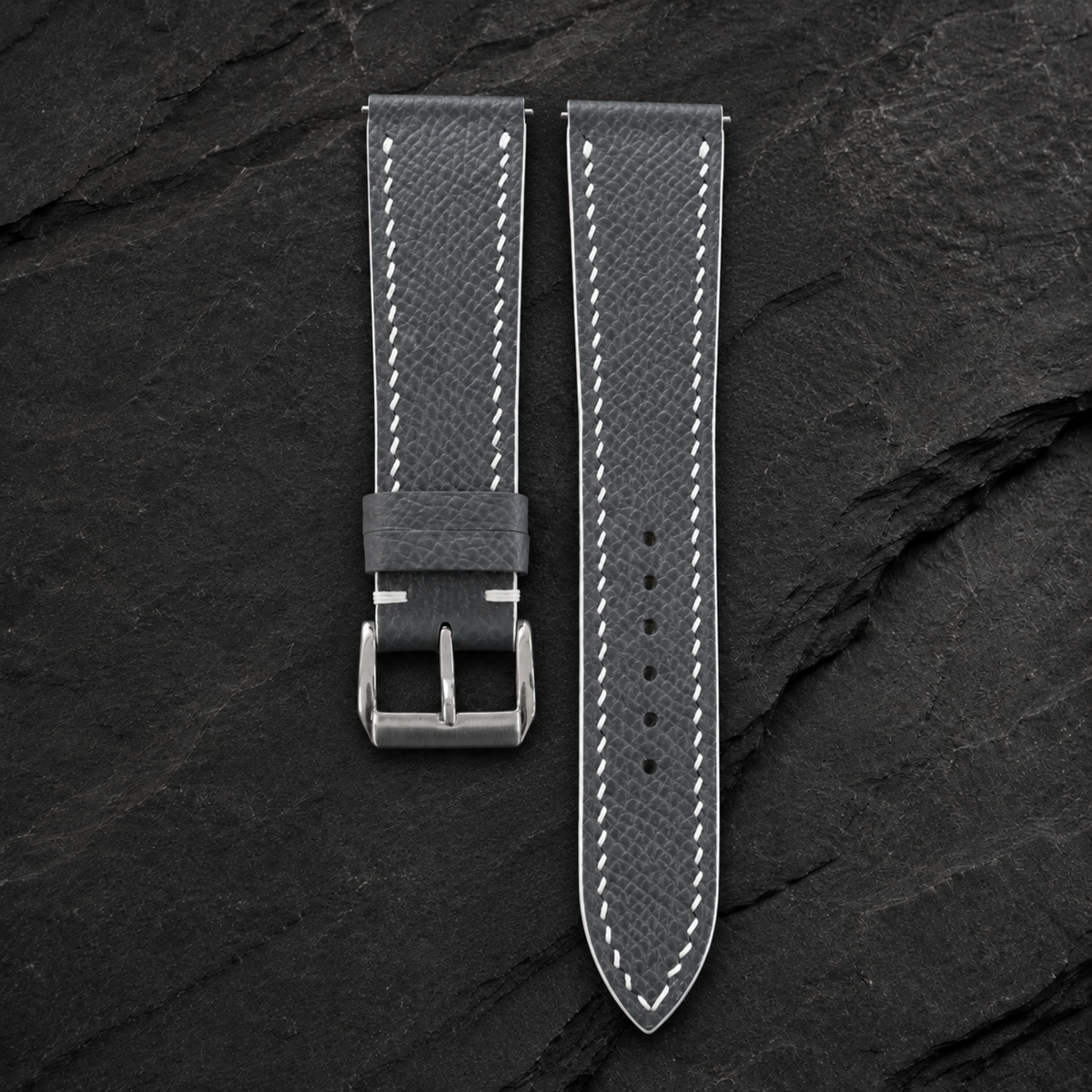 Padded Gray Epsom Leather Watch Strap - hero