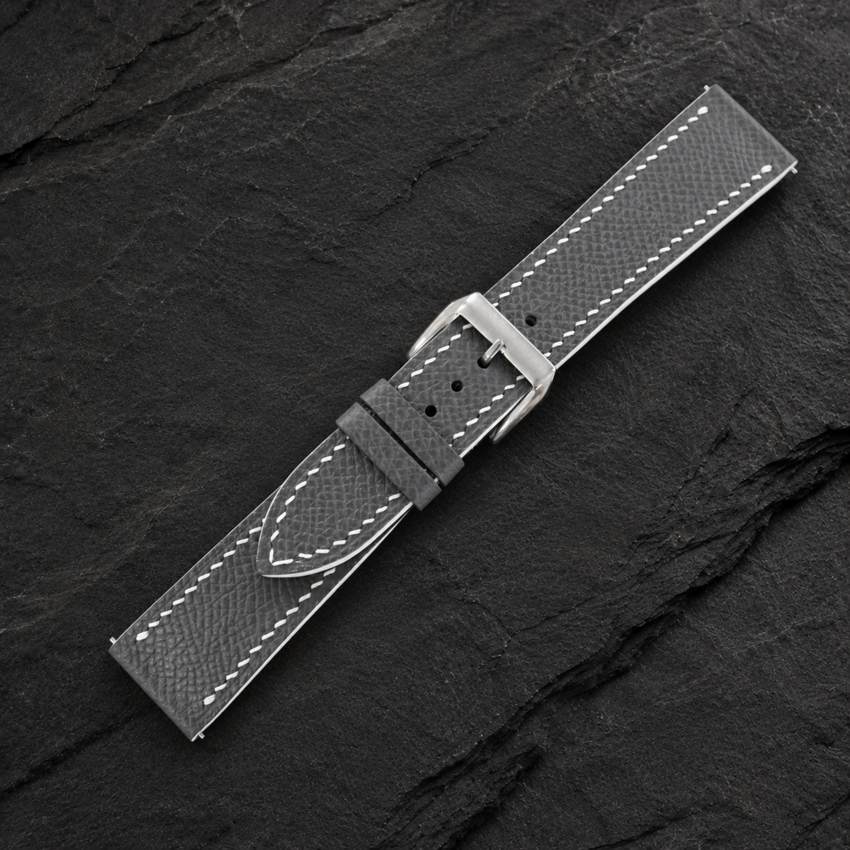Padded Gray Epsom Leather Watch Strap - Epsom grain detail