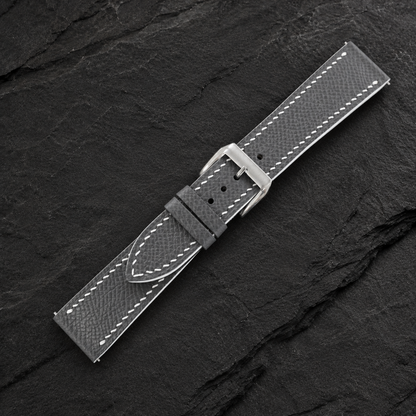 Padded Gray Epsom Leather Watch Strap - Epsom grain detail